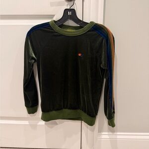 Aviator Nation Dark Green Velvet Sweatshirt with Stripes